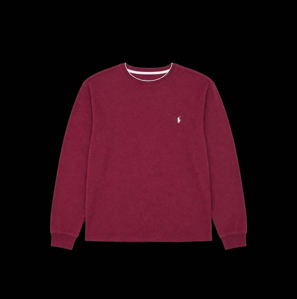 Polo Ralph Lauren Mens Dark Red Pullover Size L Waffle Knit Long Sleeve Sweater